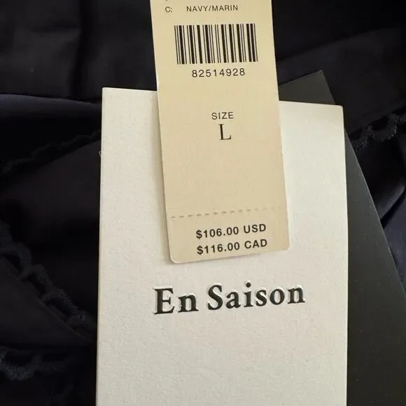 Anthropologie En Saison Marin Navy Wide Leg Embroidered Belt Trousers Large - Picture 6 of 8